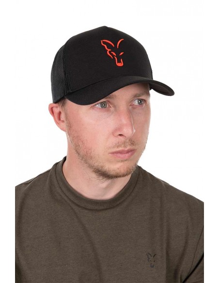 Gorra Fox trucker negra logo naranja